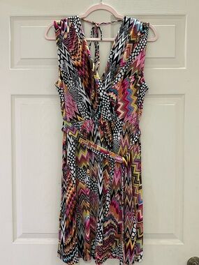 Cato Multicolor Zigzag Print Sleeveless V-Neck Dress